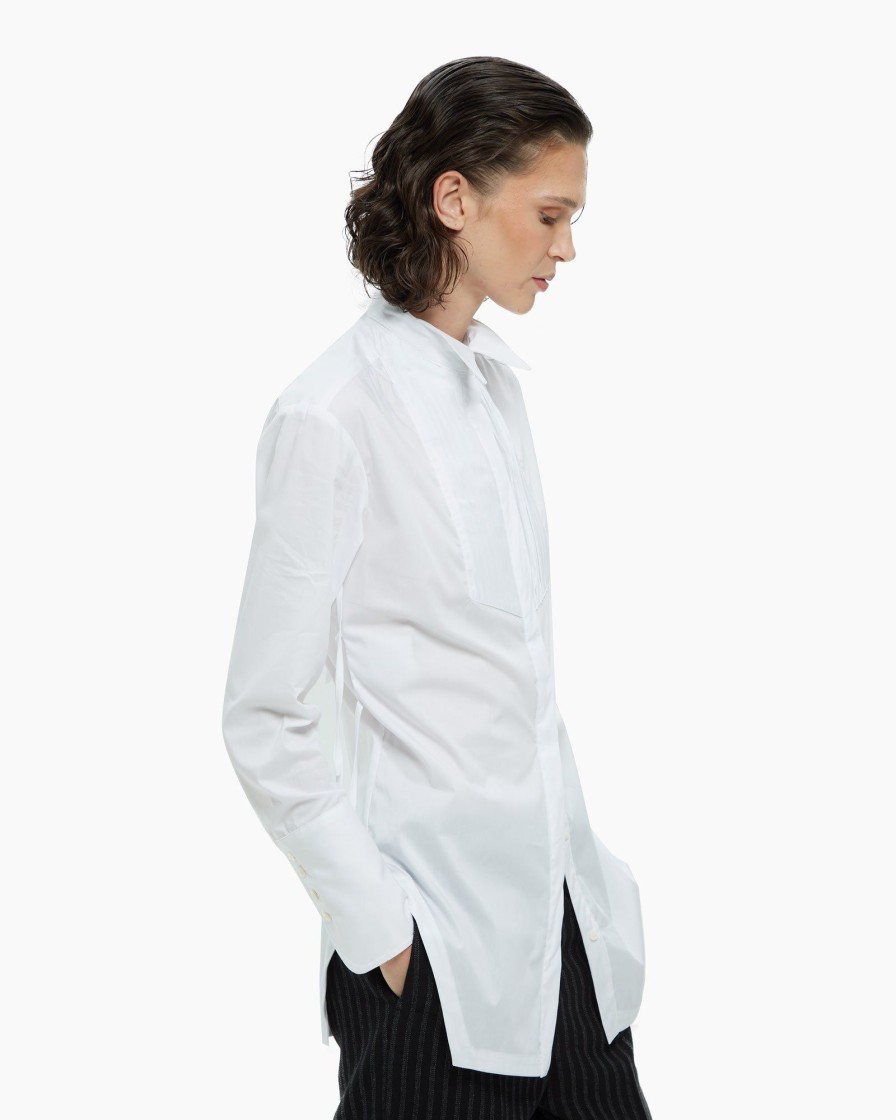 Vestiti Malloni | Camicia Con Plastron Plisse Bianco