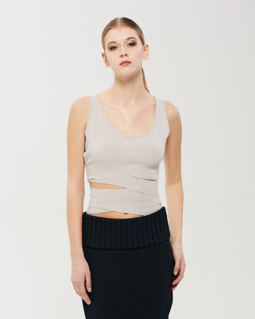 Vestiti Malloni | Top Cropped Con Fasce Grigio