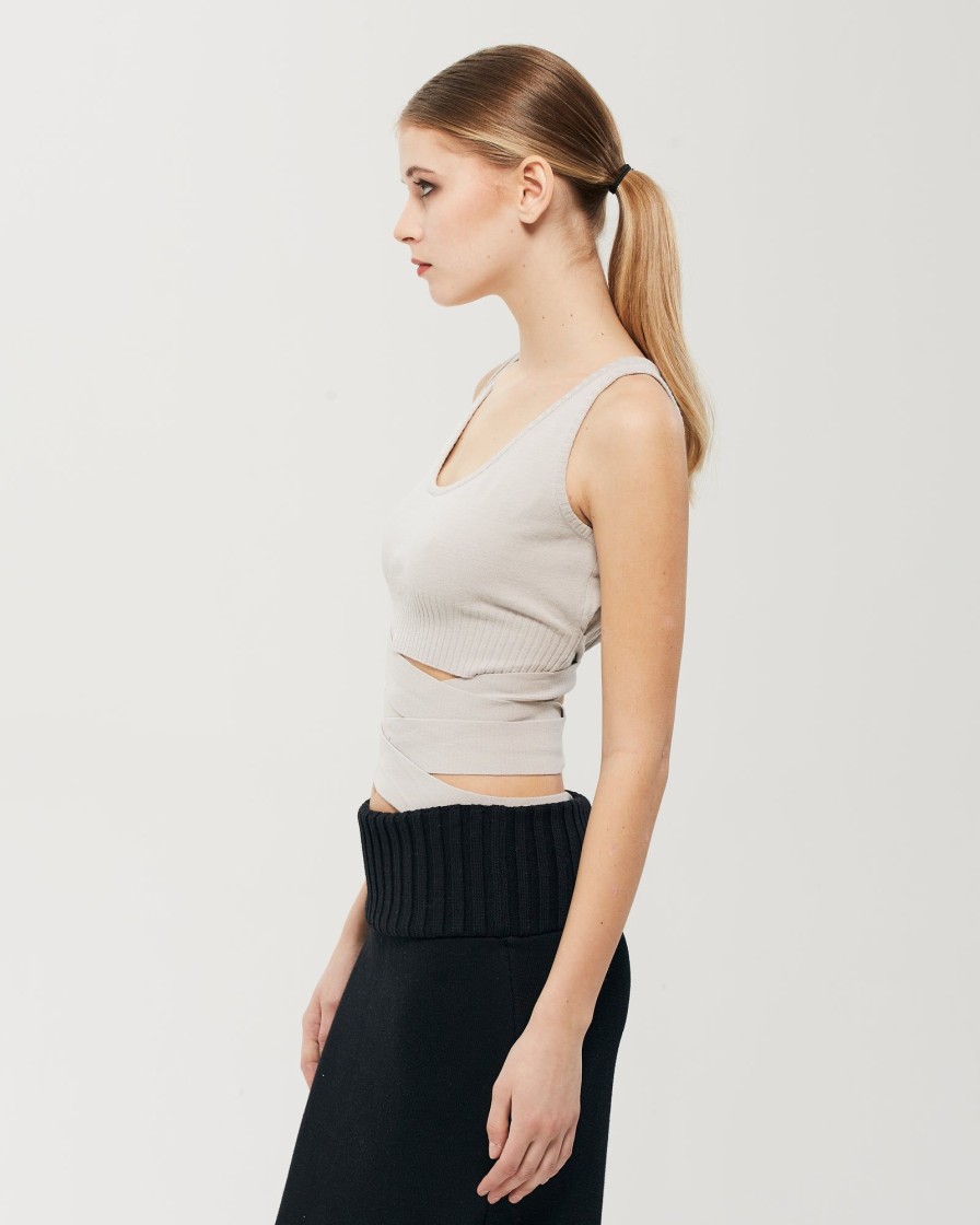 Vestiti Malloni | Top Cropped Con Fasce Grigio