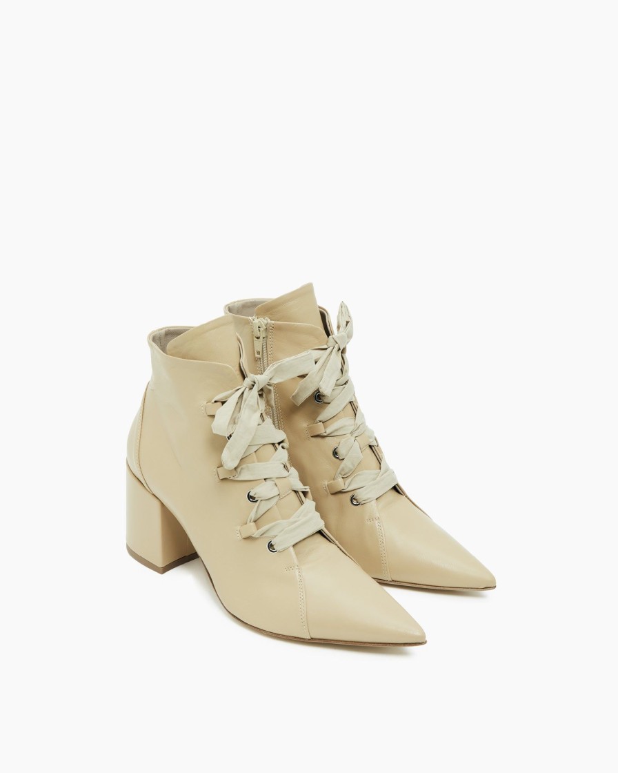 Calzature Malloni | Ankle Boots Con Lacci Beige