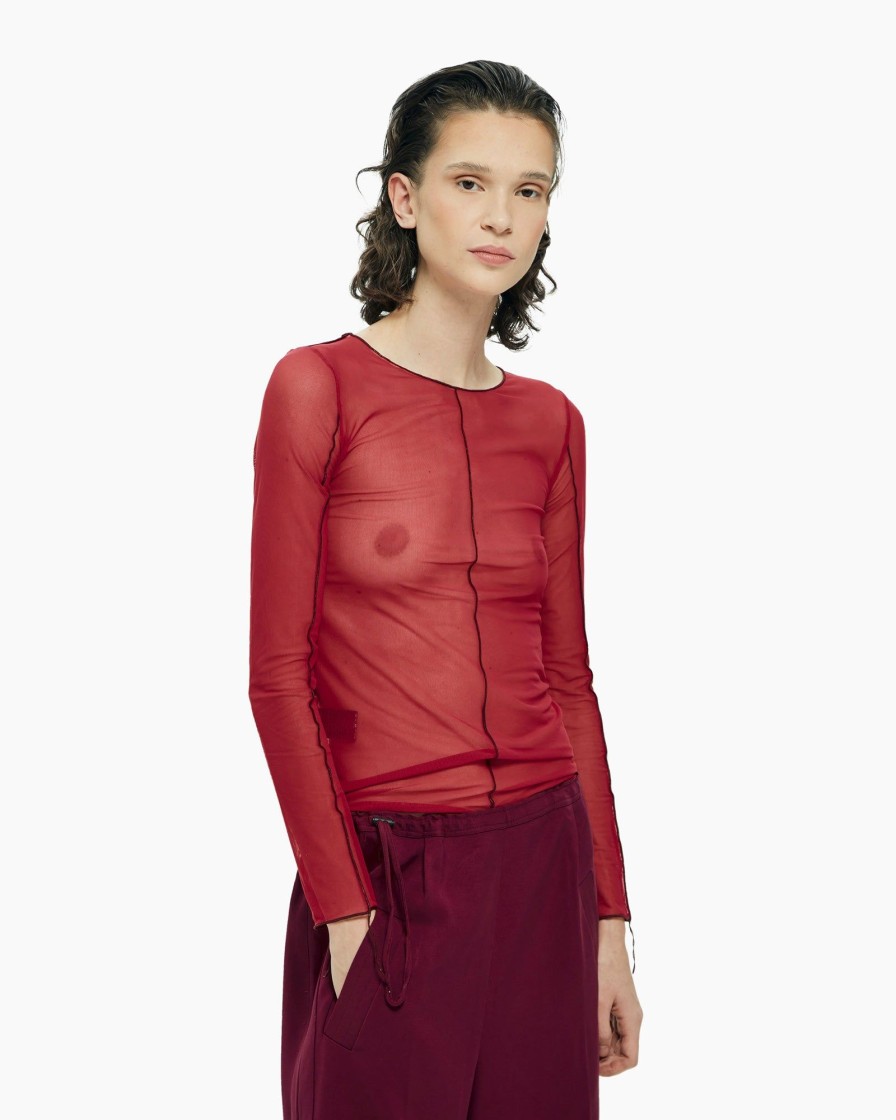 Vestiti Malloni | Maglia In Tulle Rosso