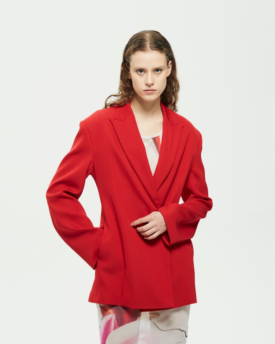 Vestiti Malloni | Blazer Dal Taglio Sartoriale Rosso