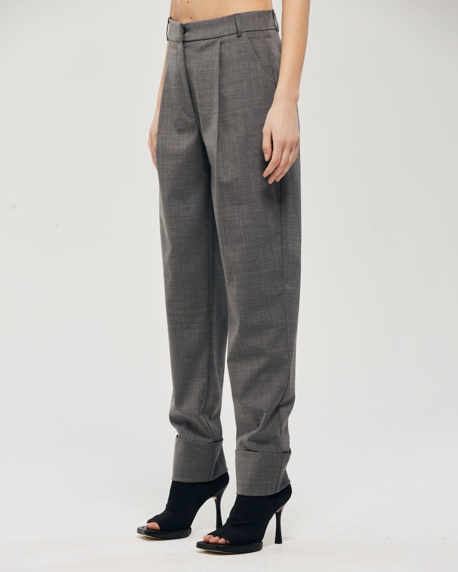 Vestiti Malloni | Pantalone Con Pinces Grigio